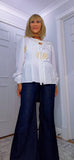 Melanie Cotton Smock Blouse – White or Cream with Gold Embroidery