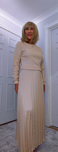 Phoenix Pleated Maxi Sweater Dress – Olive, Gold or Silver Grey