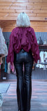 Estelle Bordeaux Ruffle Blouse – V-Neck with Button Front