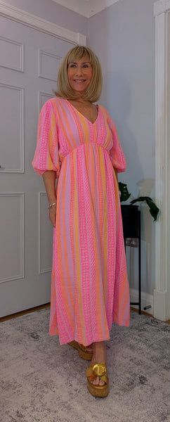 Roma Boho Cotton Dress – Vivid Summer Colours & Puff Sleeves