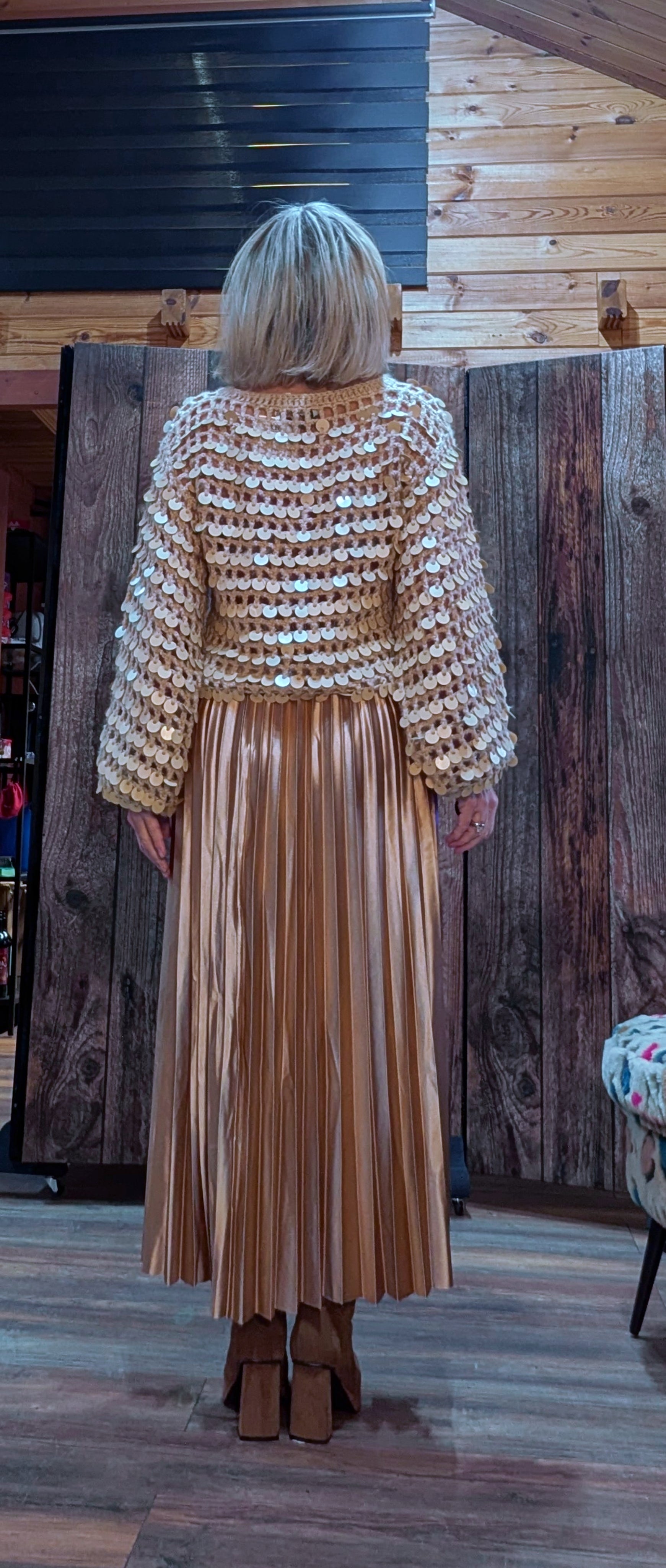 Gold sequin Soft Knit sweater  rear view