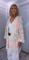 Gigi Crochet Cardigan – Pink, Blue & Beige