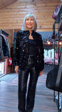 Shania Black Sequin Blouse – Satin Collar & Cuffs