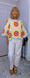 Parker – ’70s Style Sweater with Multicolour Crochet Detail