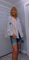 Harmony Blouse – Ecru Tropical Print Shirt with Cactus & Palm Trees