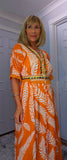 Annie Embroidered Sequin Dress in Vibrant Orange and White