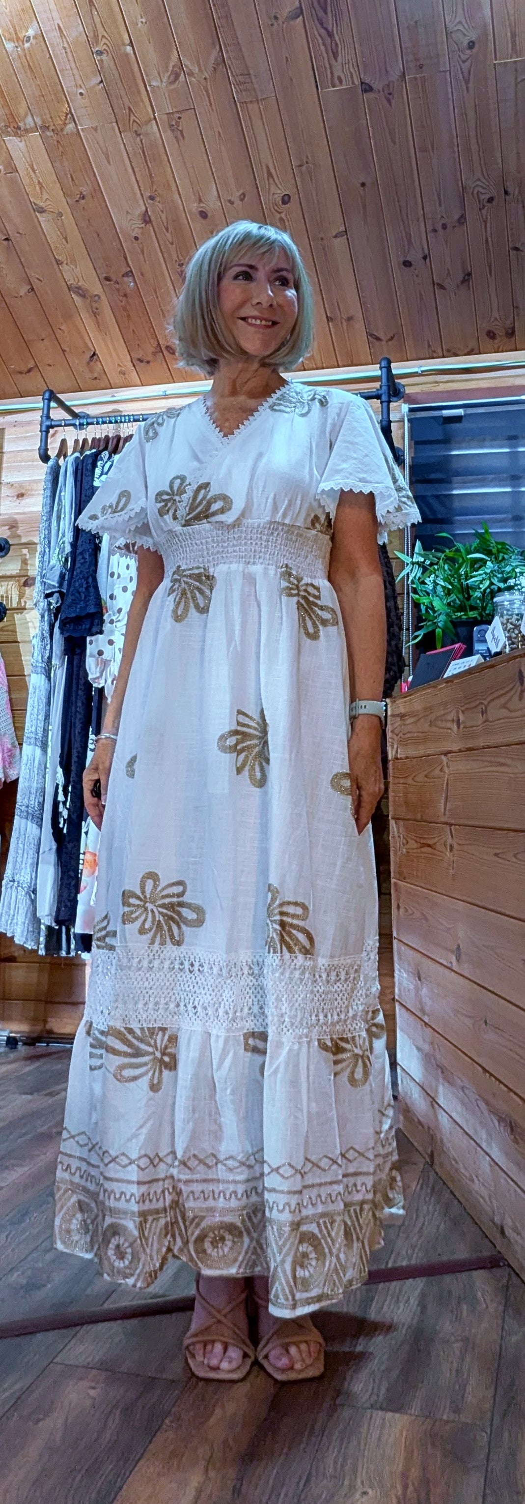 white and gold cotton dress ditsydi boutique