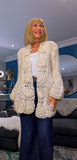Dolly Grey Or Cream  Chunky Knit Cardigan – 3D Flower Border & Pagoda  Sleeves
