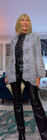 Dolly Grey Chunky Knit Cardigan – 3D Flower Border & Pagoda  Sleeves