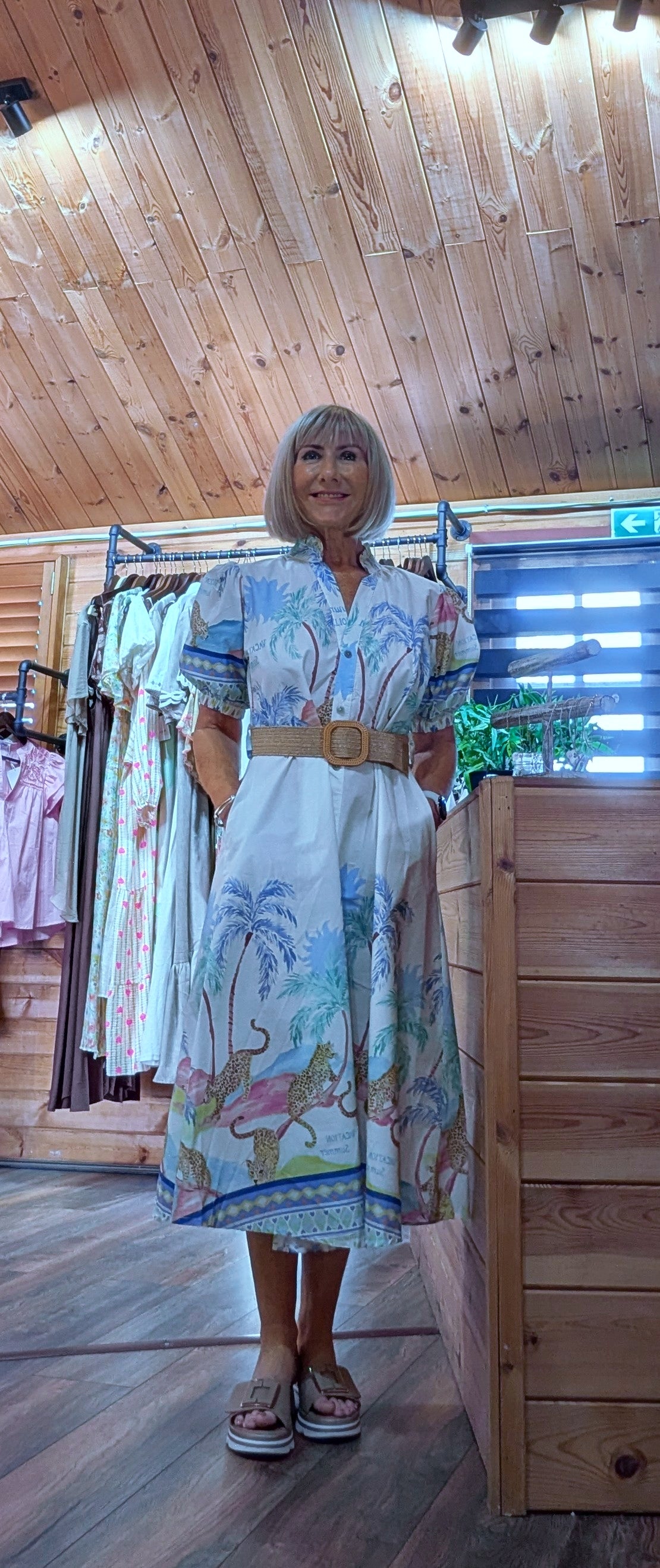 Shirt dress midi dress with belt and side pockets