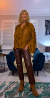 Edwina Frill Blouse – Caramel or Black V-Neck with Button Front