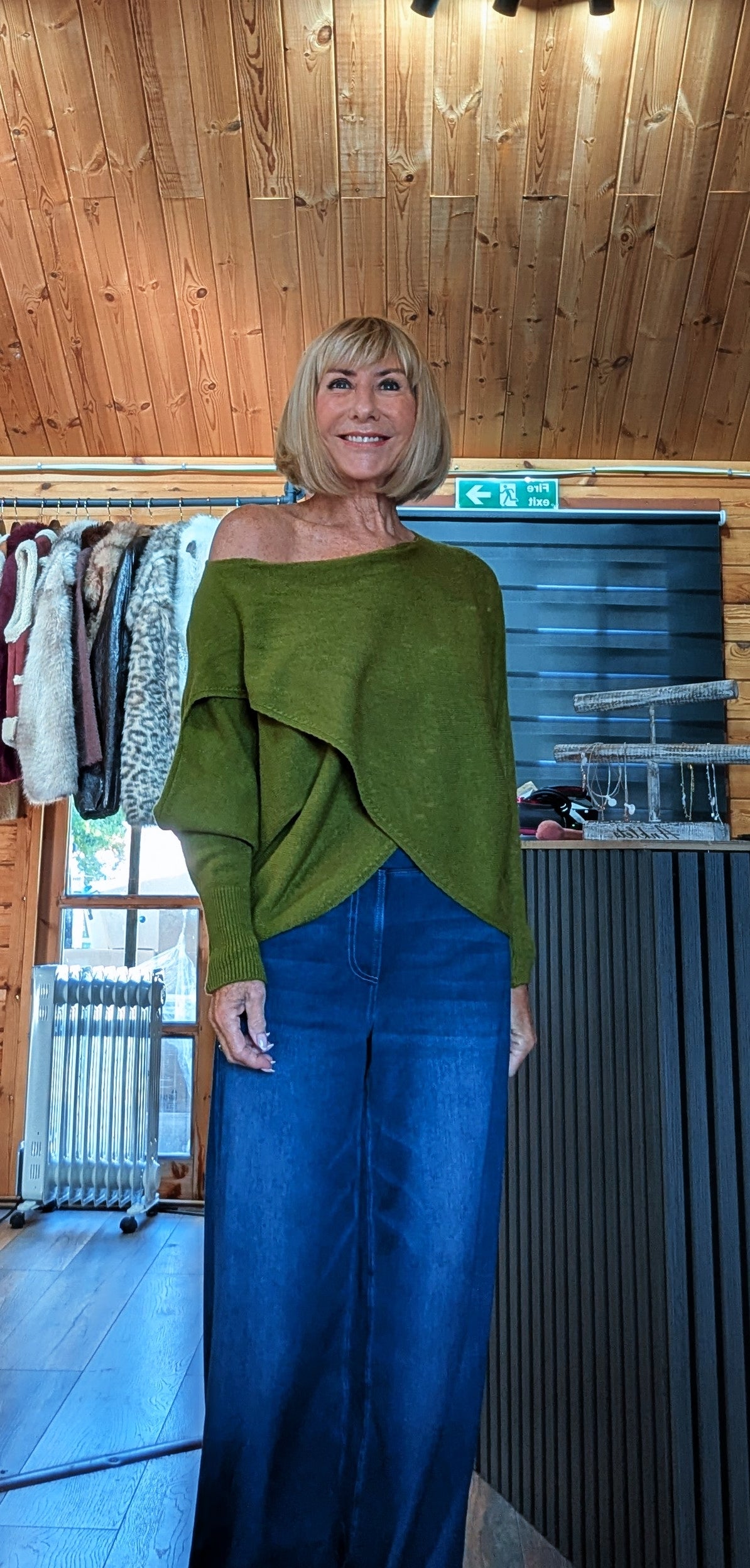 Pippa soft draped jumper in olive green, fitting up to UK 16