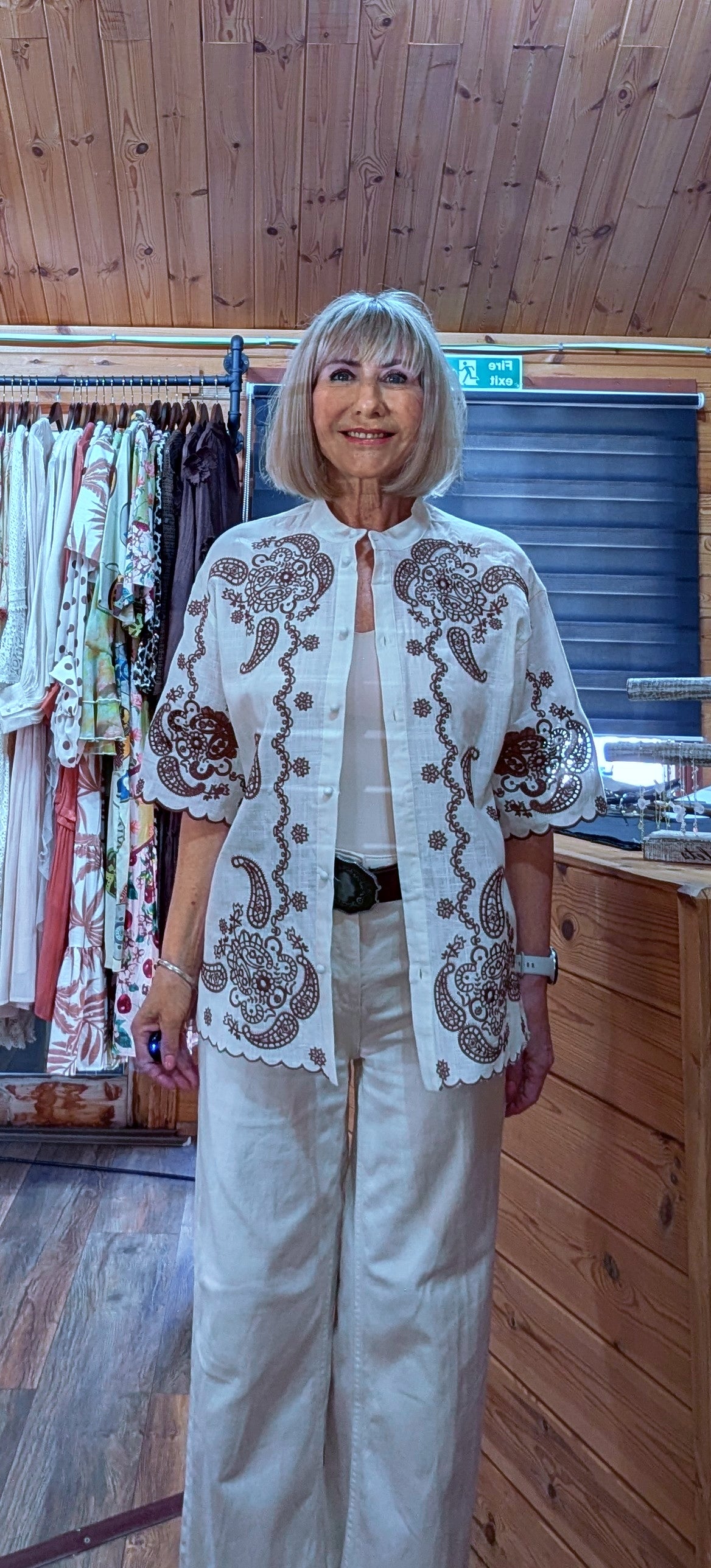 Casual cotton blouse with grandad collar