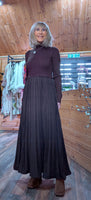 Haley Sweater Dress – High Neck with Pleated Maxi Skirt in Coffee Colour