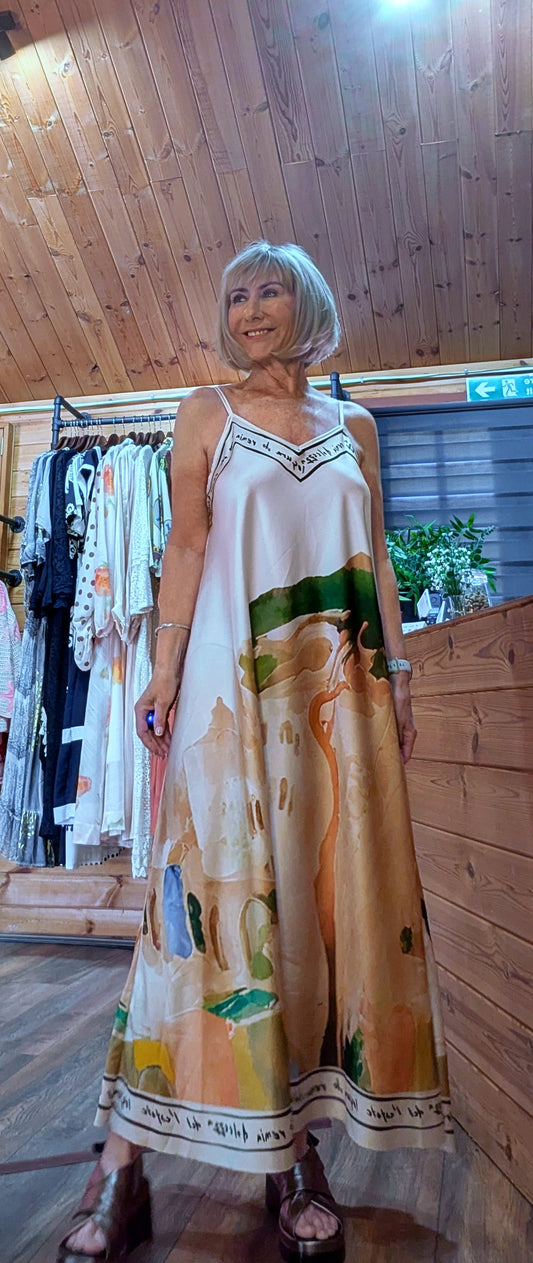 Silky maxi sun dress with bold print