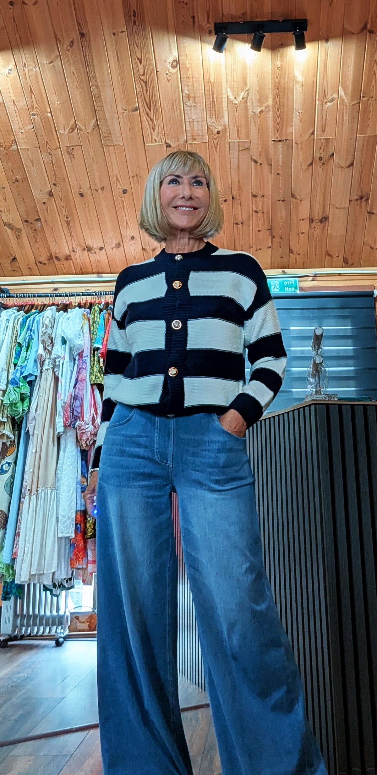 Navy blue striped cardigan for women UK 8–14