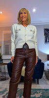 Serena Ivory Cardigan – Chunky Knit with Silver Sequins & Pearl Brooch Detail