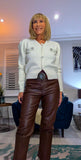 Serena Ivory Cardigan – Chunky Knit with Silver Sequins & Pearl Brooch Detail