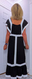 Waverley  Dress – Black Midi Dress with White Block Edge