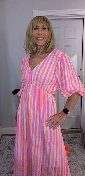 Roma Boho Cotton Dress – Vivid Summer Colours & Puff Sleeves