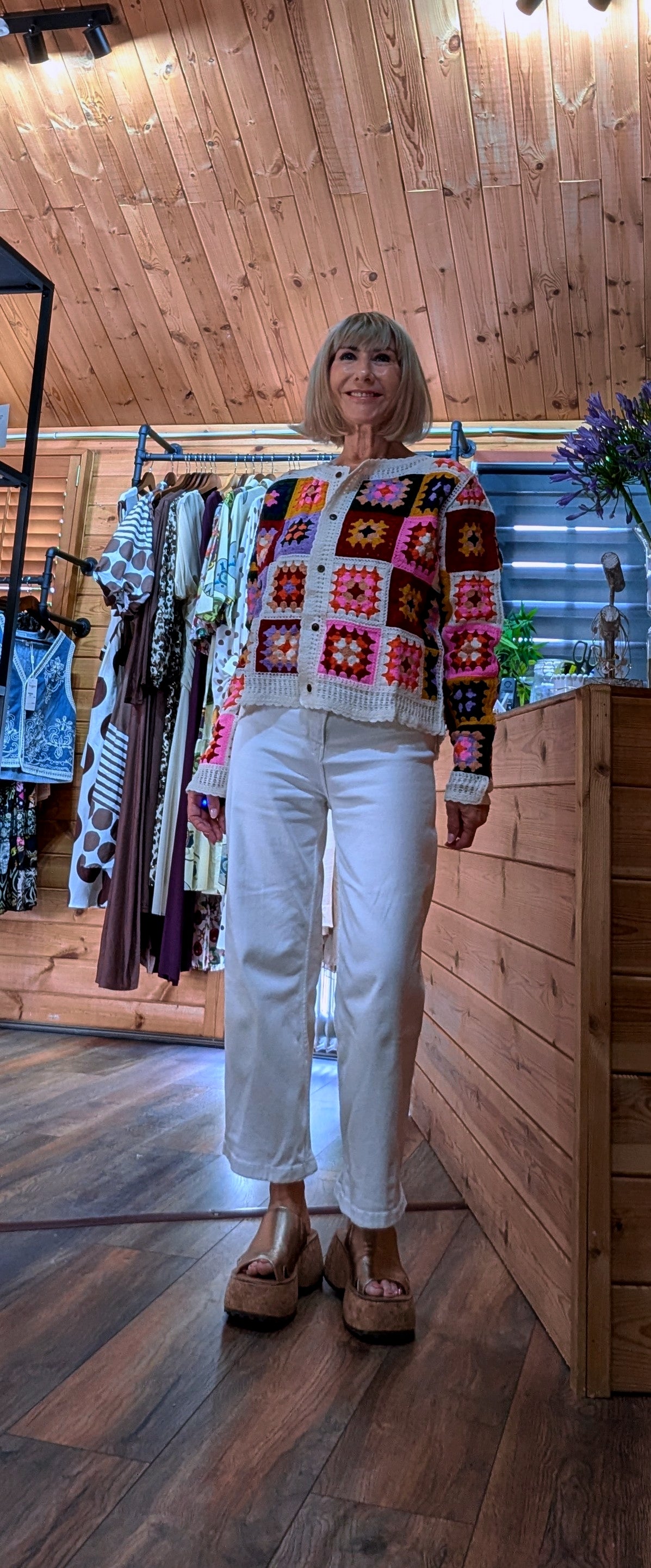 Stylish crochet colourful cardigan