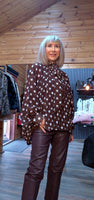 Phoebe Brown & White Polka Dot Blouse – Tie Neck & Balloon Sleeves