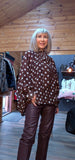 Phoebe Brown & White Polka Dot Blouse – Tie Neck & Balloon Sleeves