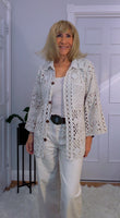 Magna Crochet Knit – Collared Summer Cardigan in Beige