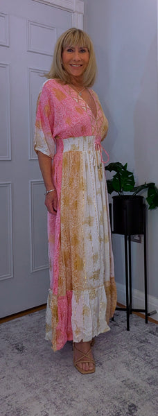 Valentina Maxi Dress – Pink & Turquoise Boho Style