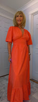 Claire Cotton Boho Dress – Tie Back Midi in Coral or Terracotta | UK 8-14