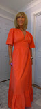 Claire Cotton Boho Dress – Tie Back Midi in Coral or Terracotta | UK 8-14