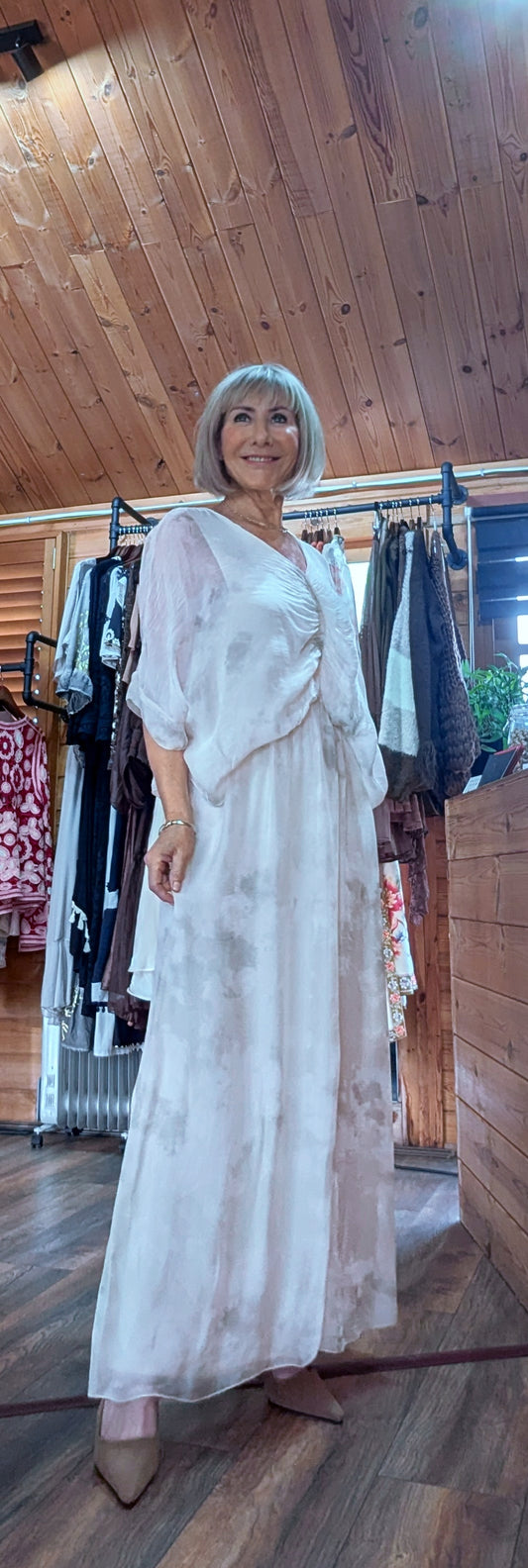 Josie Silk Blend Watercolour Print Dress - Ivory