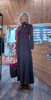 Haley Sweater Dress – High Neck with Pleated Maxi Skirt in Coffee Colour