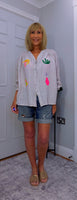 Harmony Blouse – Ecru Tropical Print Shirt with Cactus & Palm Trees