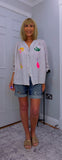 Harmony Blouse – Ecru Tropical Print Shirt with Cactus & Palm Trees