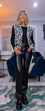 Kay Sleeveless Cardigan – Black, Beige & Maroon Animal Print
