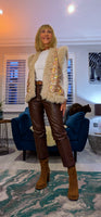 Ella Faux Fur Trim Sleeveless Cardigan – Blush Pink & Gold Animal Print