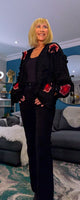 Mallory Chunky Cardigan – Black with Red 3D Flowers & Bows