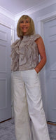 Margot Ruffle Blouse  Petite – Sleeveless Button-Up in White or Ecru