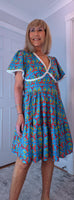 Codie Cotton Knee-Length Dress – Turquoise & Terracotta Boho Print