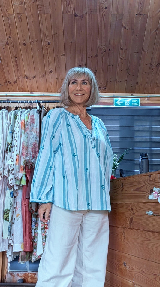 Mila Green  Cotton Floral  Embroidery Blouse
