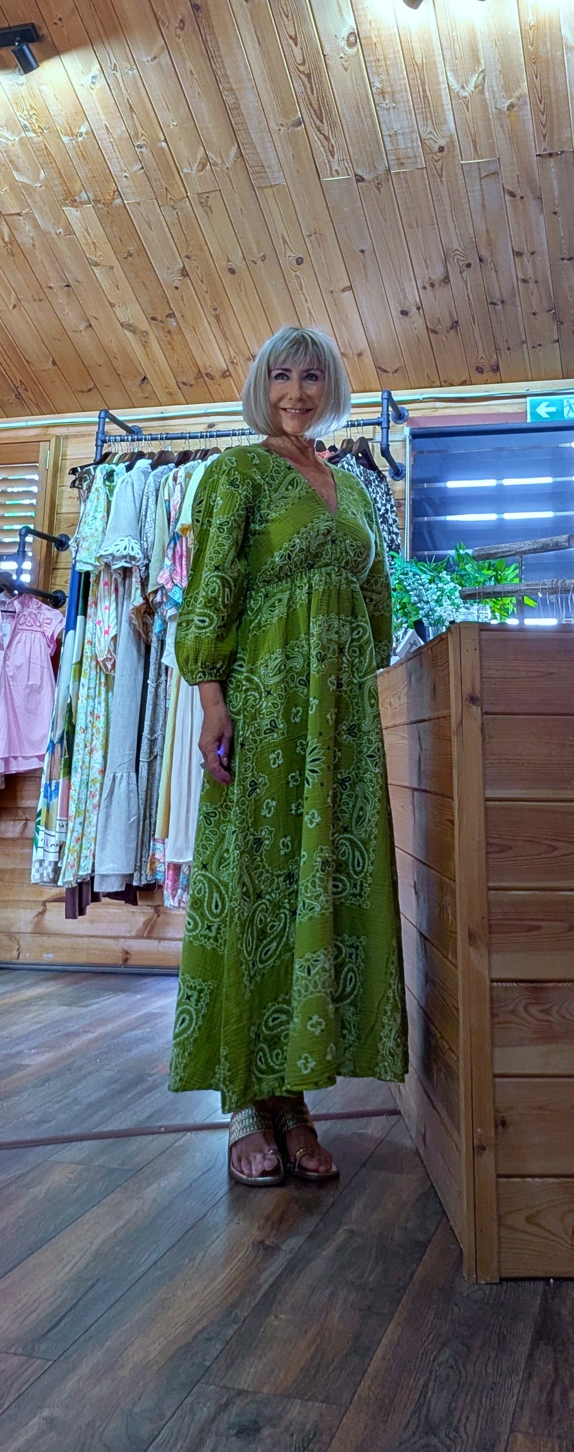 Antonio Printed Cotton Maxi Dress – Lime Green