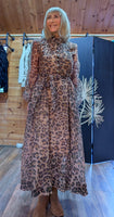 Leonie Leopard Print Sheer Dress – Lined with Sequins & Tie Belt