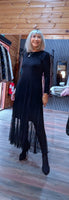 Elaine Black Lace Dress – Pleated Skirt & Lace Panel