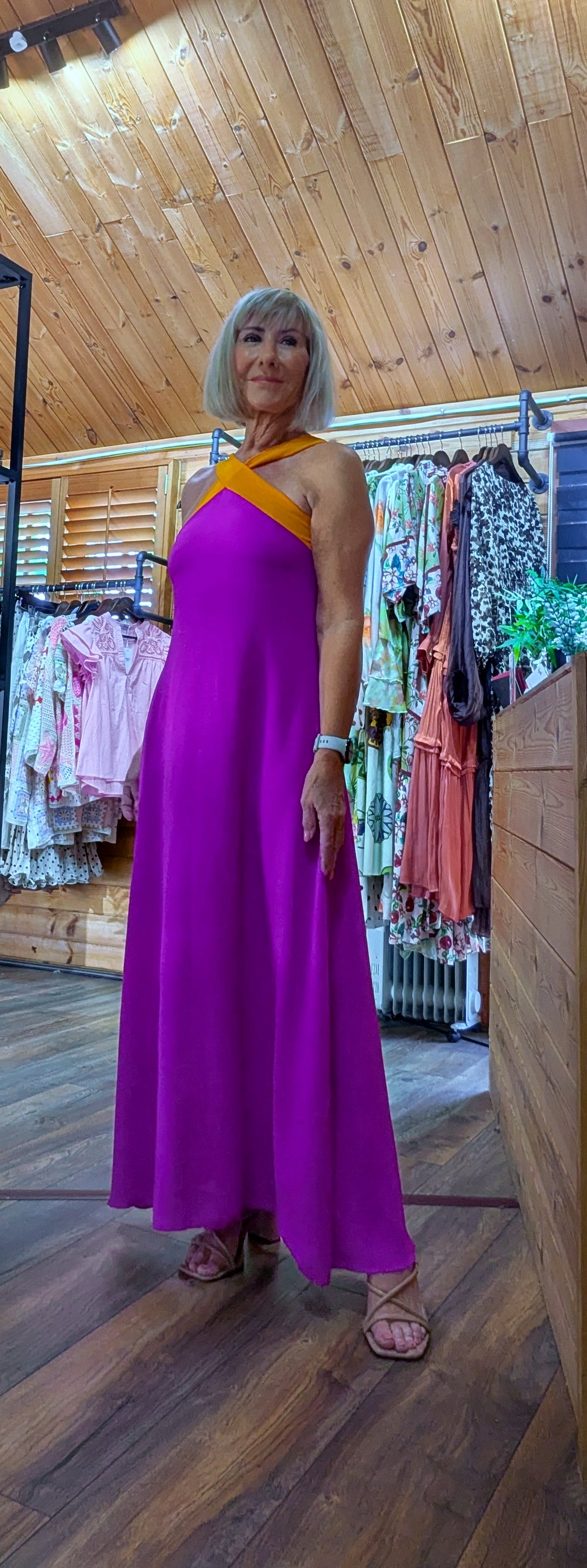 Olga Halterneck  Maxi Dress – Halterneck in Magenta