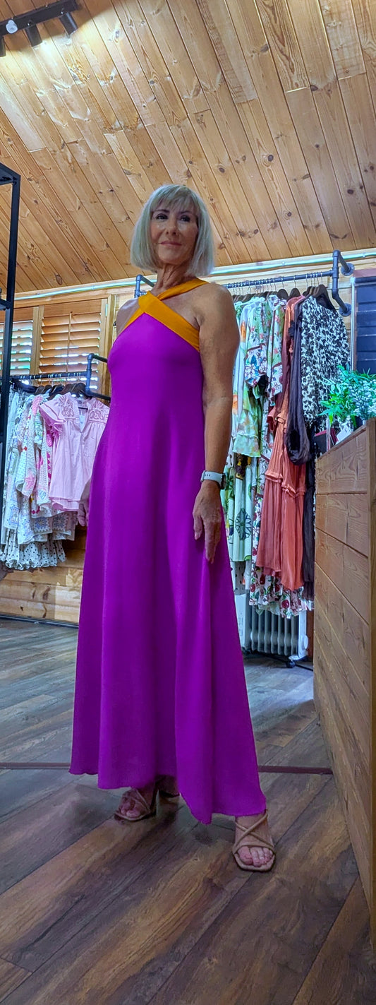 Olga Halterneck  Maxi Dress – Halterneck in Magenta