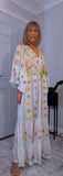 Julia White Bohemian Dress with Floral Embroidery