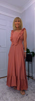 Coral Sundress – Frill Tiered Summer Dress - Coral-Salmon Pink