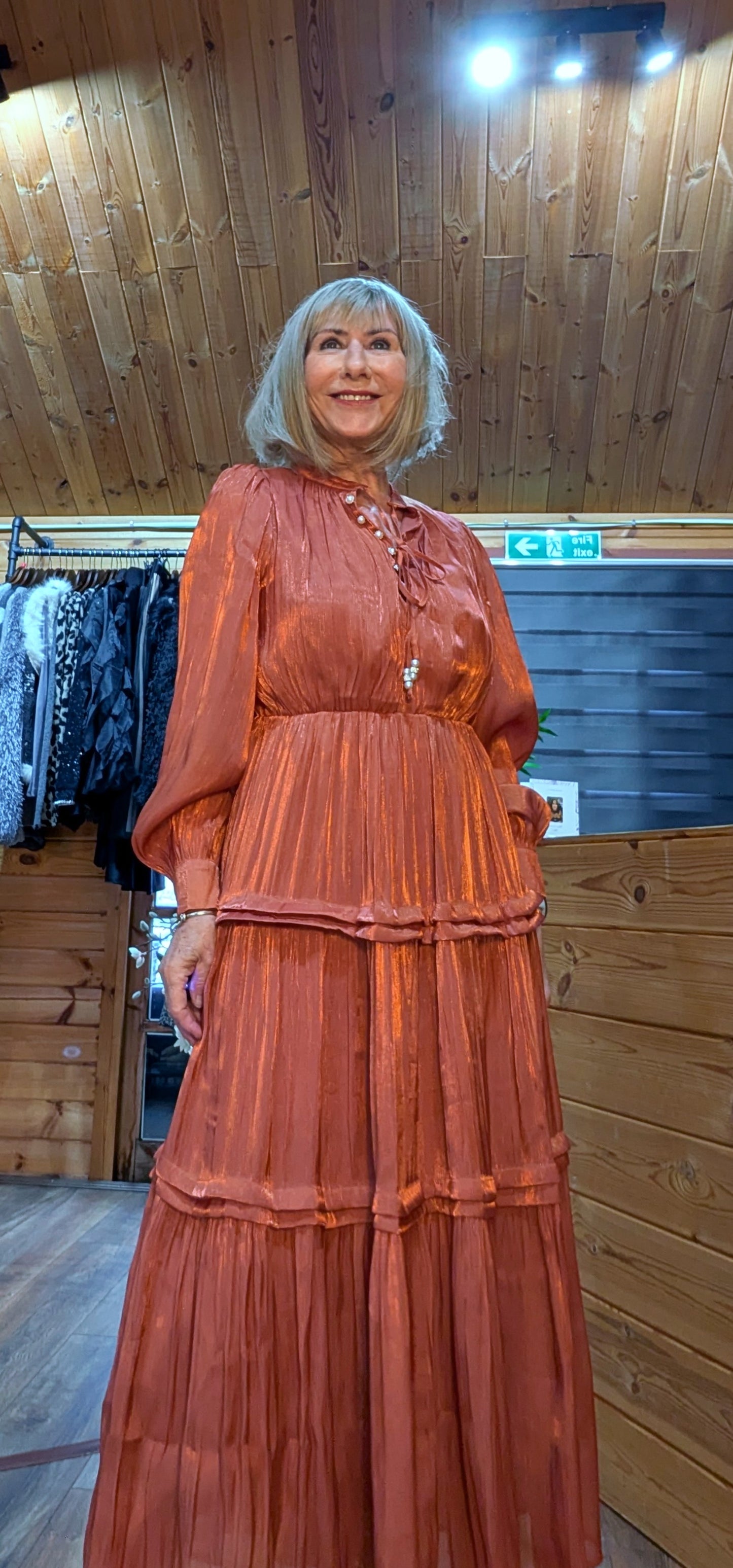 Cammie long sleeve rust dress styled by ditsydi