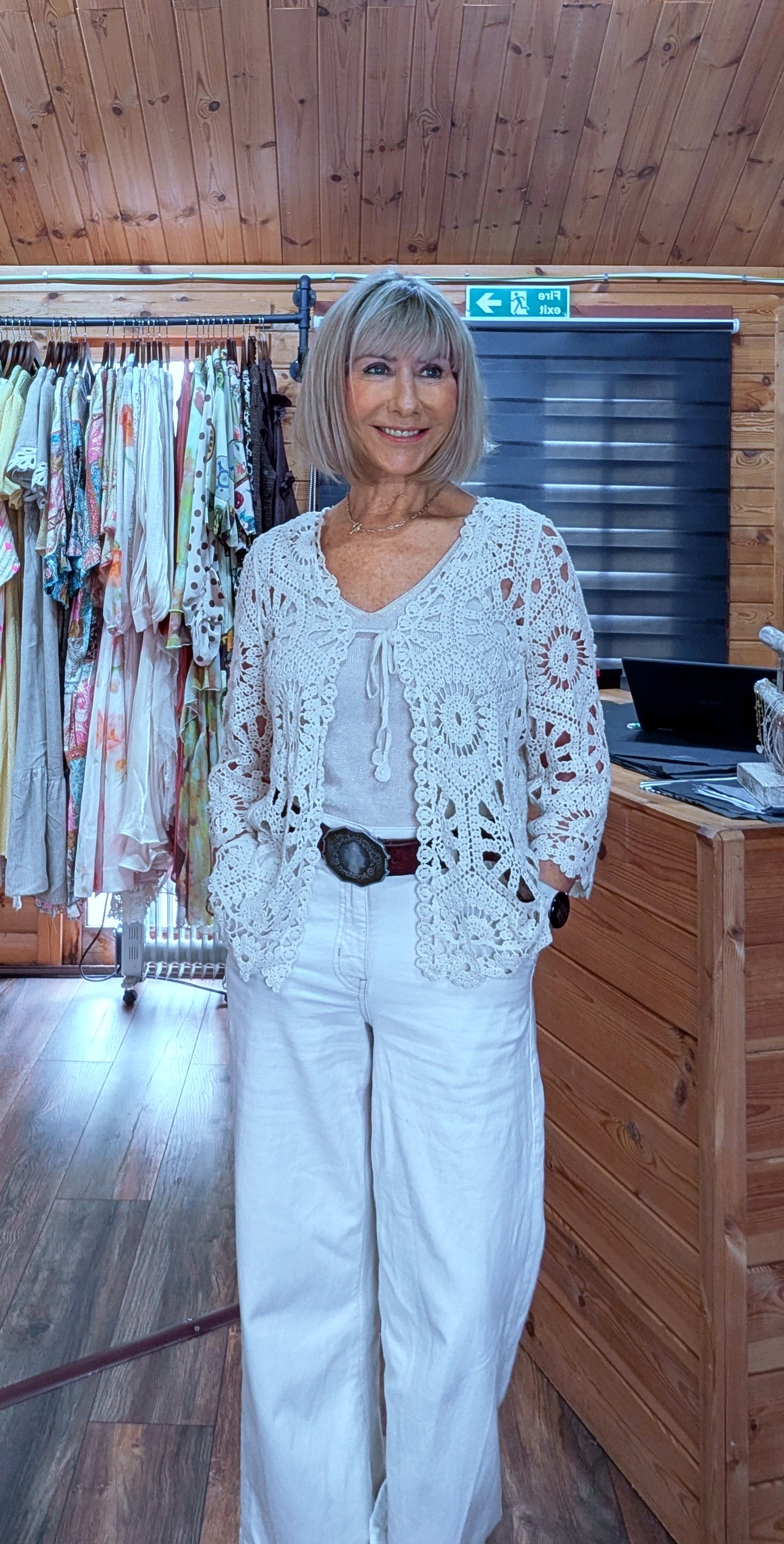 Farrah Cotton Crochet Cardigan   with front ties for summer 